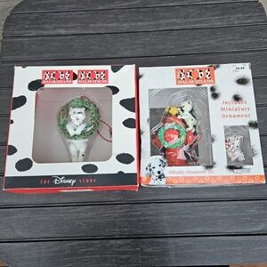 DISNEY 101 DALMATIANS Ornament Set PUPPY Fire Hydrant and Christmas Wreath VTG